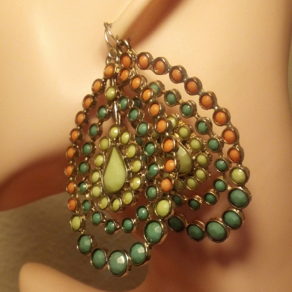 Multi-Color Teardrop Filigree Earrings - Unbranded - Picture 5 of 5